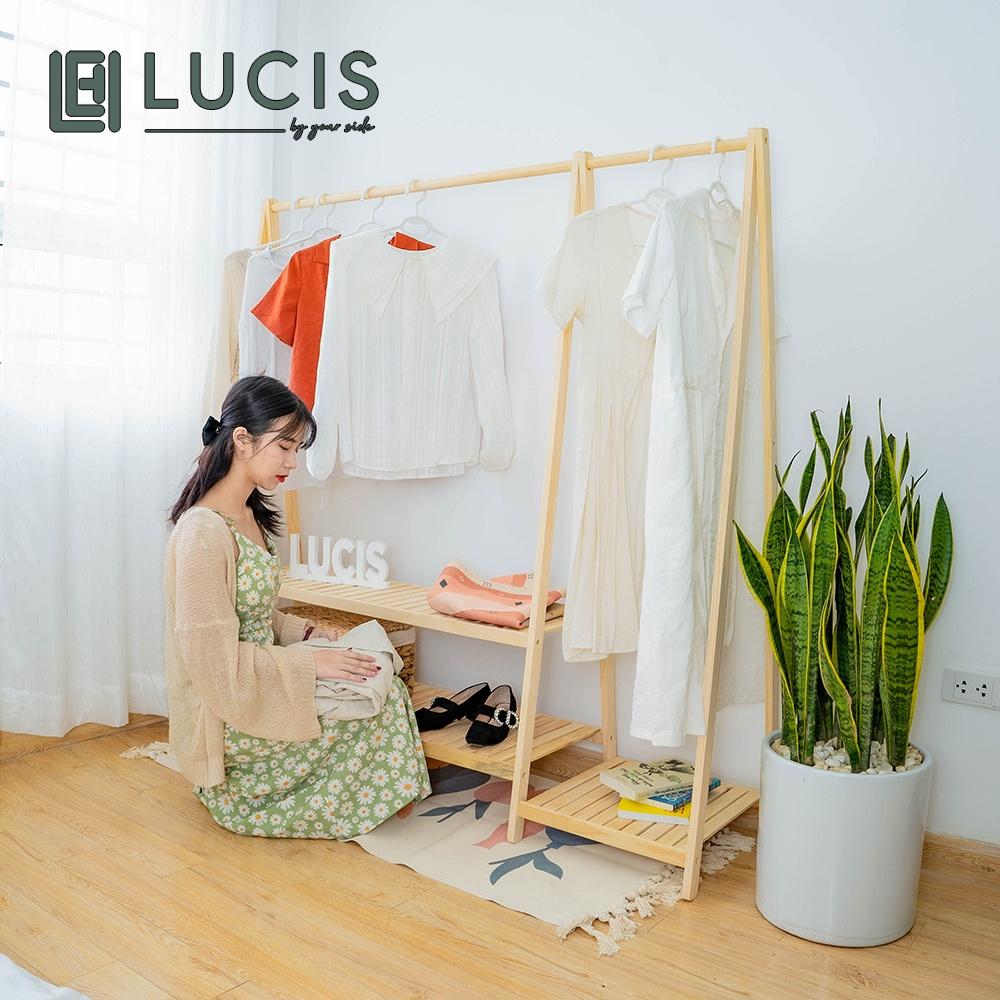 Kệ quần áo chữ A 3 tầng để đồ LUCIS dài 146cm dùng gia đình, shop quần áo