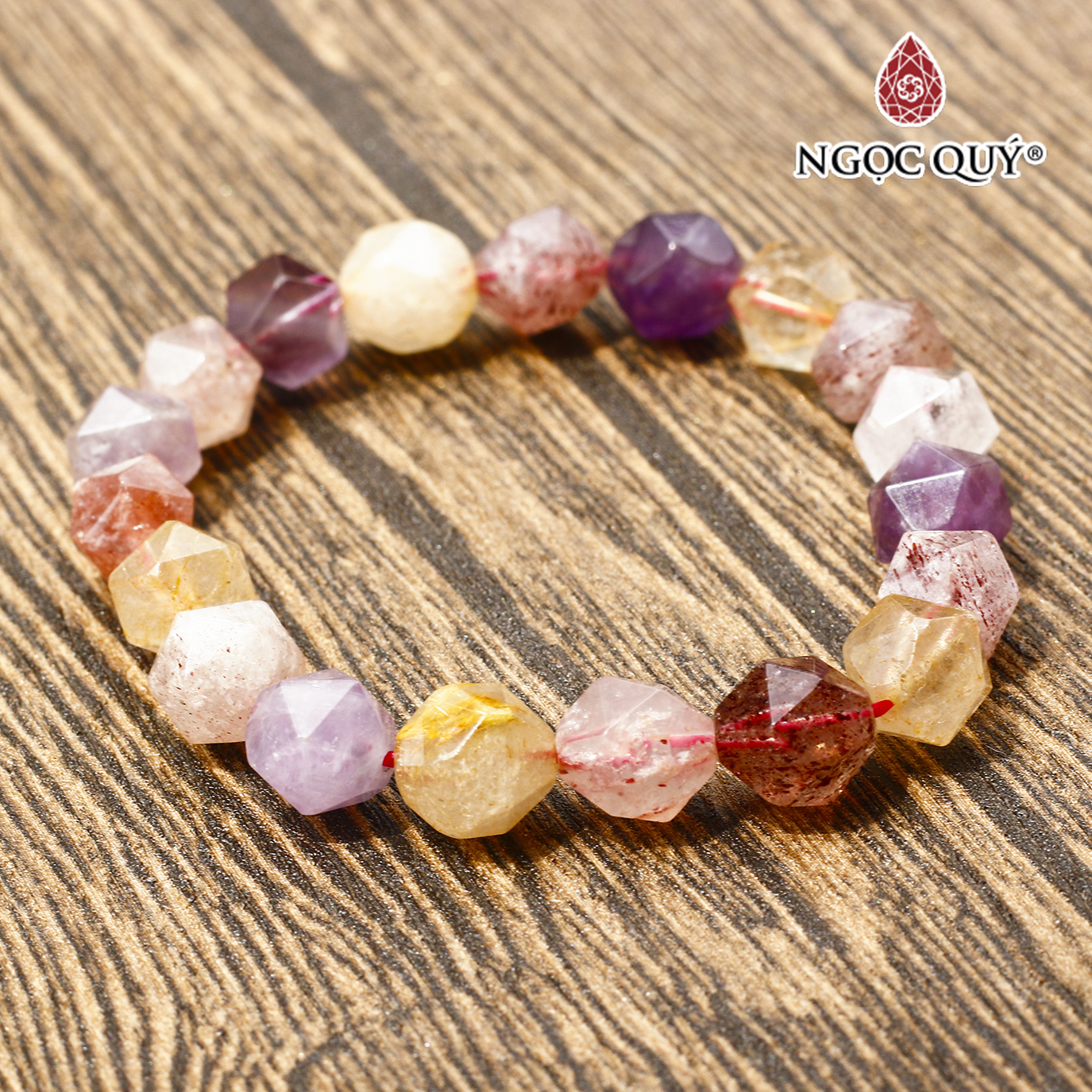 Vòng tay đá super seven facet giác cạnh 10mm - Ngọc Quý Gemstones