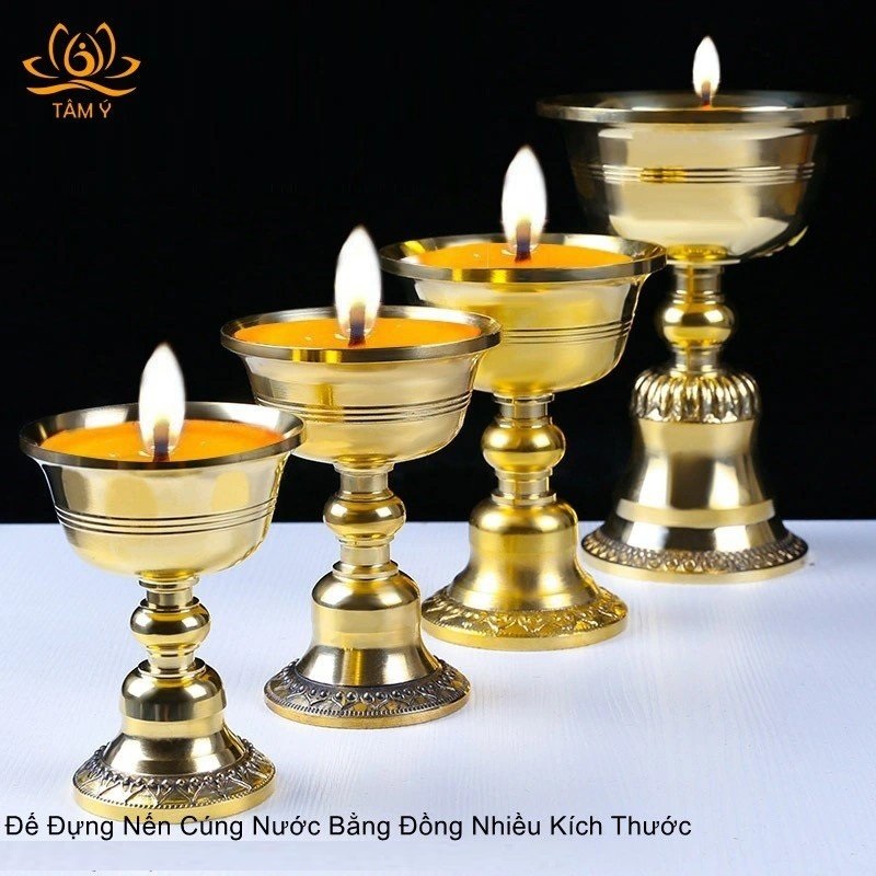 Chén/Chân Đựng Nến Và Nước Cúng Bằng Đồng, Họa Tiết Bắt Mắt, Nhiều Kích Thước