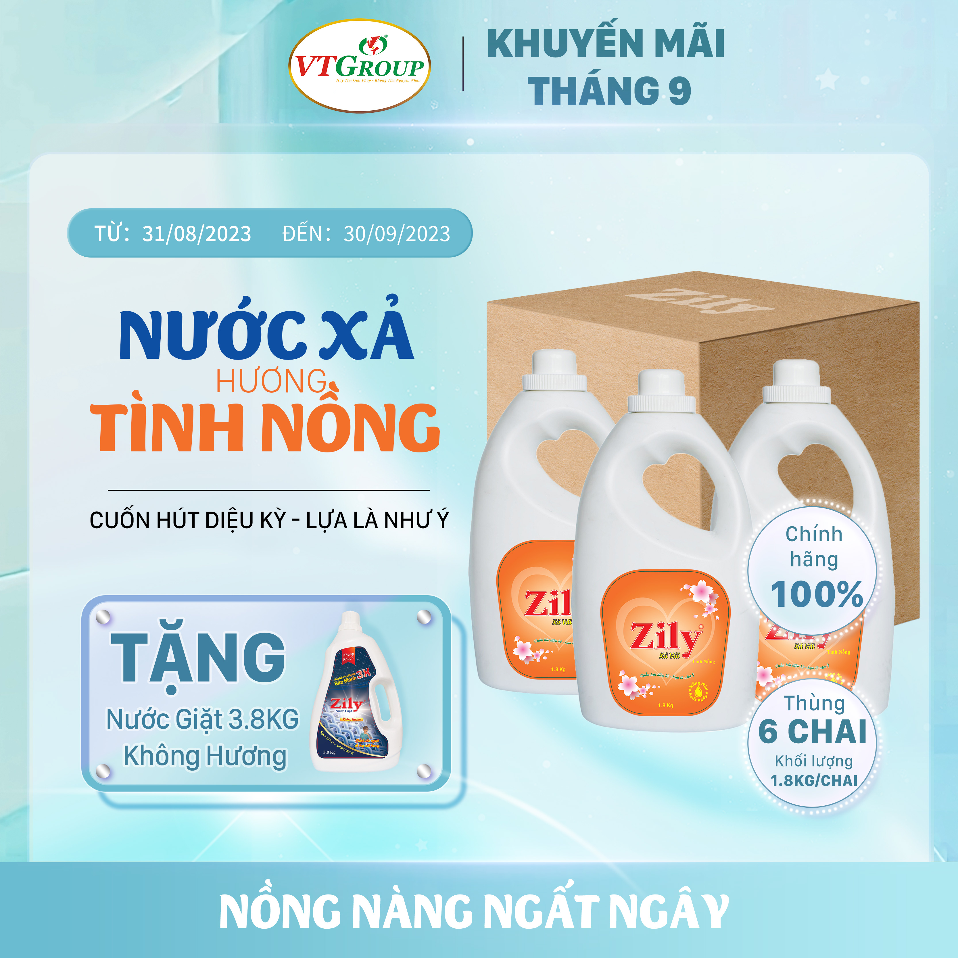 Nước xả vải Zily - 1.8kg (6 chai/thùng) - Tặng 1 Chai Xịt Thơm &amp; Khử Mùi Zily 300g