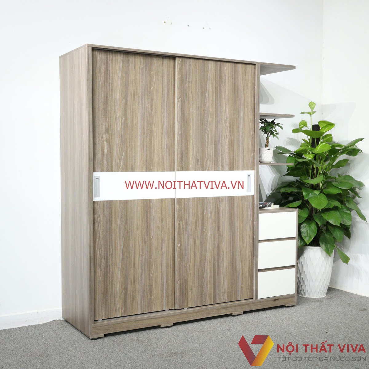 Tủ Áo Lùa Gỗ MDF Melamine Màu Xám Chỉ Trắng Bền Đẹp Giá Rẻ