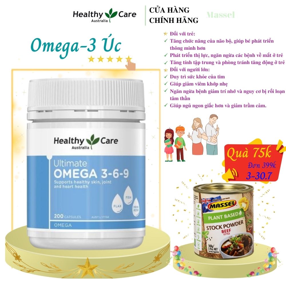 Hình ảnh Omega 3-6-9 Úc Healthy Care Ultimate 1000mg Tạo sức khỏe cho tim, não, khớp, mắt và cải thiện da khô - Massel Official
