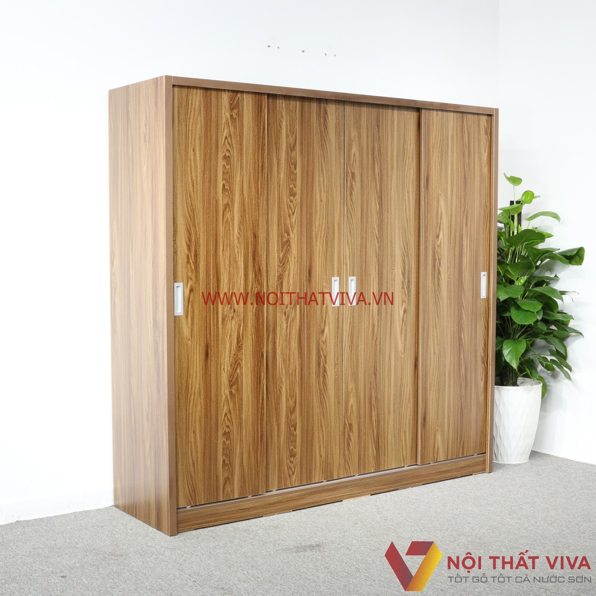 Tủ Áo Cửa Lùa 2m Gỗ MDF Melamine Màu Óc Chó
