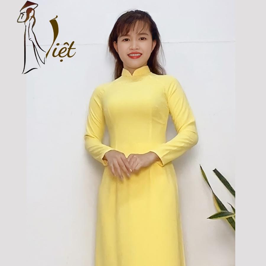 Áo dài màu vàng trơn lụa mỹ cao cấp