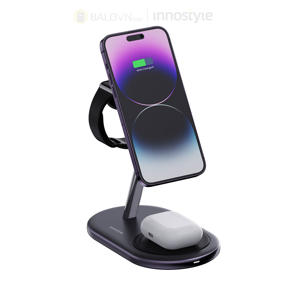 Đế sạc Innostyle Magstation 3-in-1 Dành cho iPhone / Apple Watch / Airpods - Hàng chính hãng