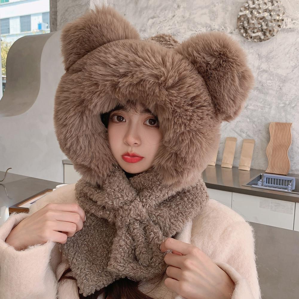 Phụ Nữ Mới Dễ Thương Tai Gấu Nón Chất Lượng Cao Thêm Lông Lót Lỏng Lẻo Mùa Đông Nón Thời Trang Dệt Kim Bò Mũ Lưỡi Trai phụ Nữ Nắp Ấm