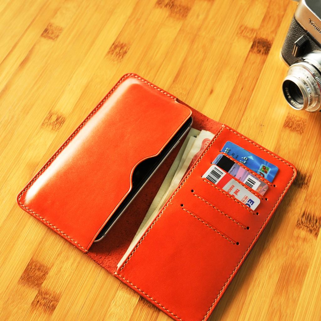 Ví dài cầm tay nữ màu cam - Da bò nhập khẩu - Đồ da Handmade DTV153