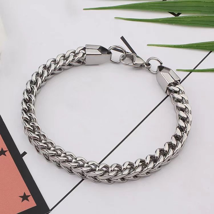 Vòng tay titan đốt vuông 5li màu trắng MVT507T Không đen không gỉ sét