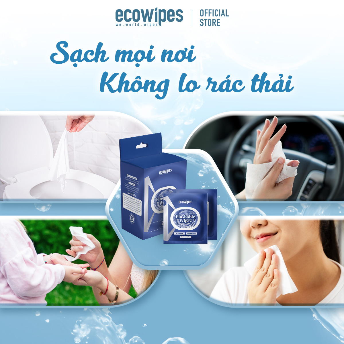 Khăn Ướt Flushable EcoWipes Gói 1 Tờ Khăn Lau Vệ Sinh Tự Phân Hủy Trong Nước