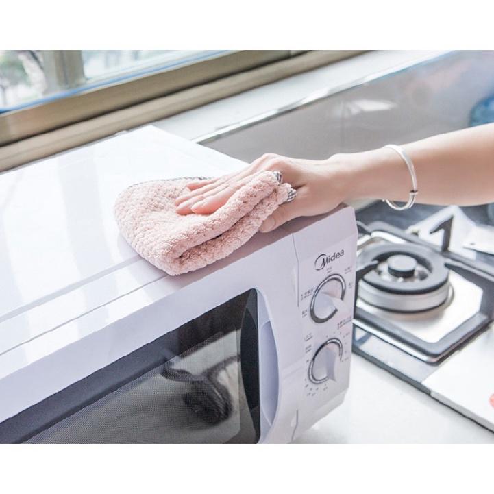 Khăn lau tay treo tường nhà bếp, bát đĩa, cốc chén thấm nước chống dính dầu mỡ hai mặt loại to 25x27.5cm -