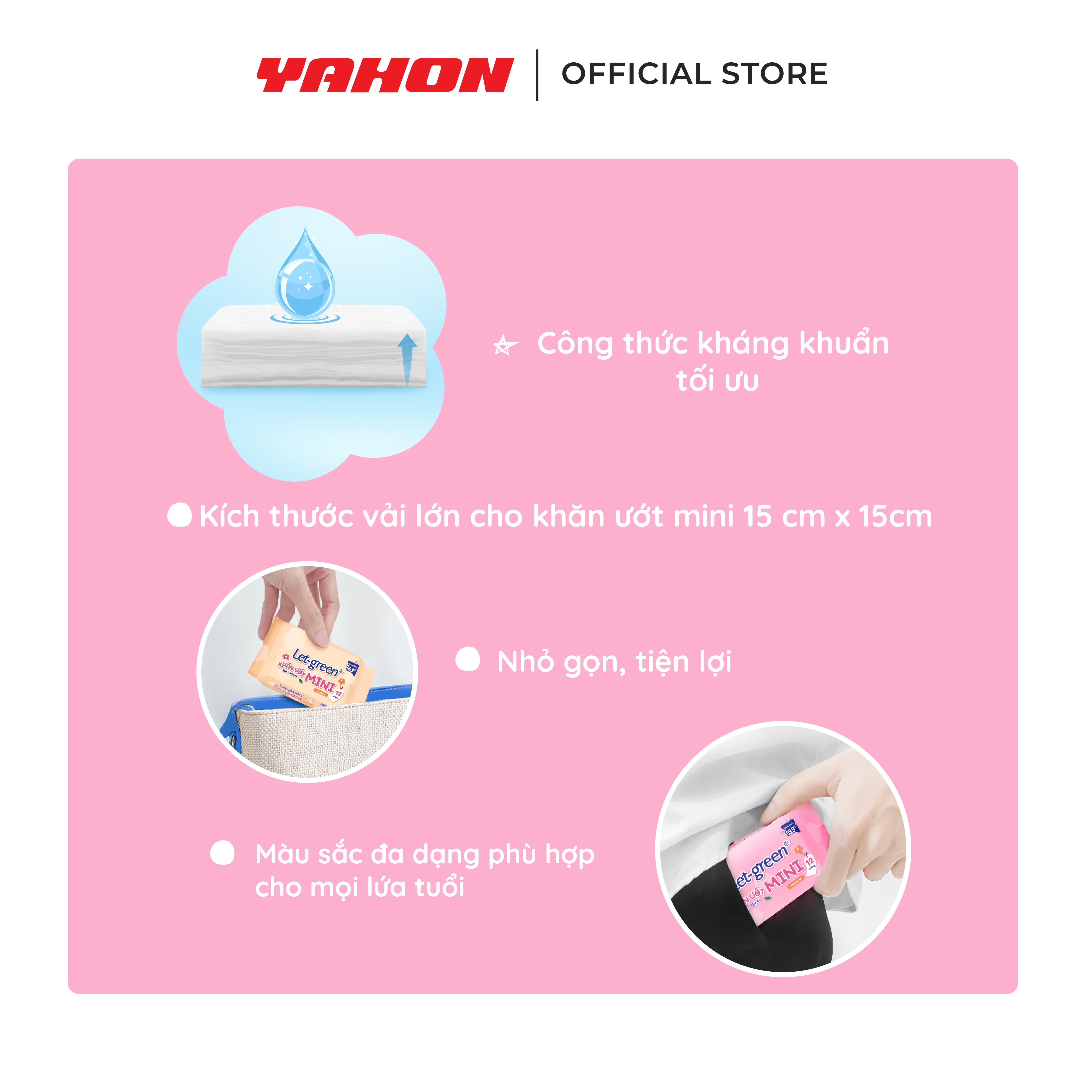 Combo Lốc Khăn Ướt Mini LET-GREEN 12 Miếng/Gói, 6 Gói/Lốc