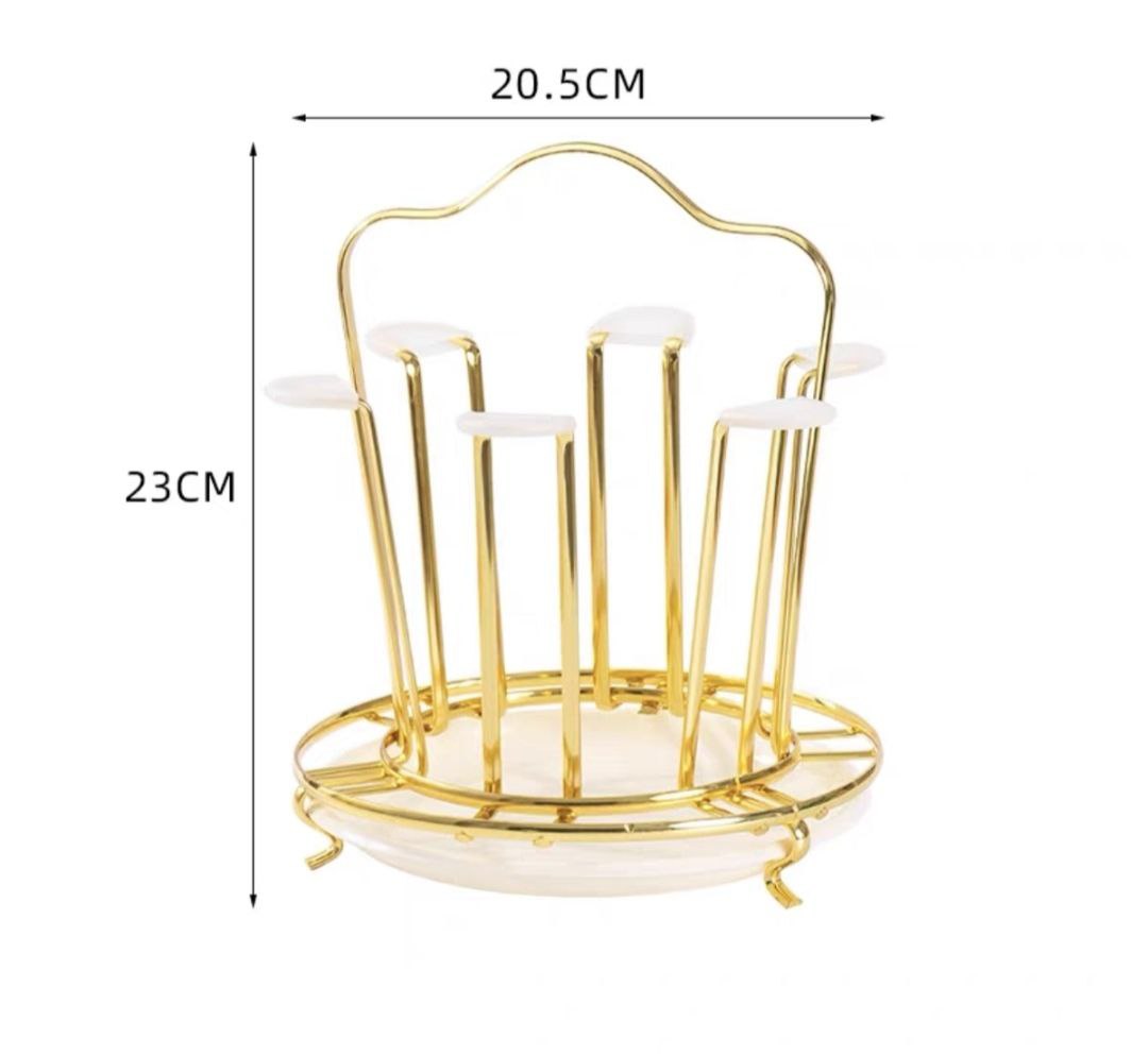 Giá úp cốc tròn INOX mạ vàng có khay nhựa hứng nước - ANTH337