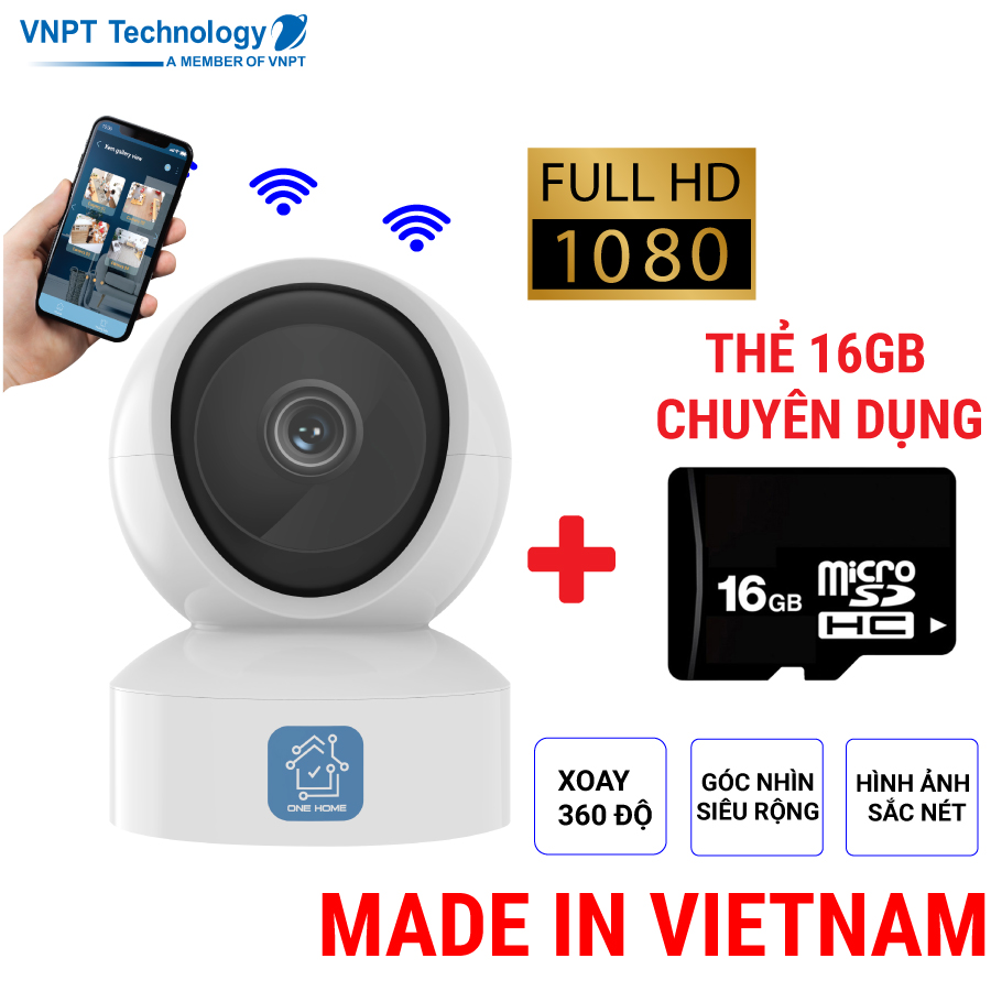 Camera IP Wifi VNPT Technology ONE HOME HVIP01 xoay 360 quan sát rõ ngày và đêm kèm thẻ nhớ hàng Việt Nam