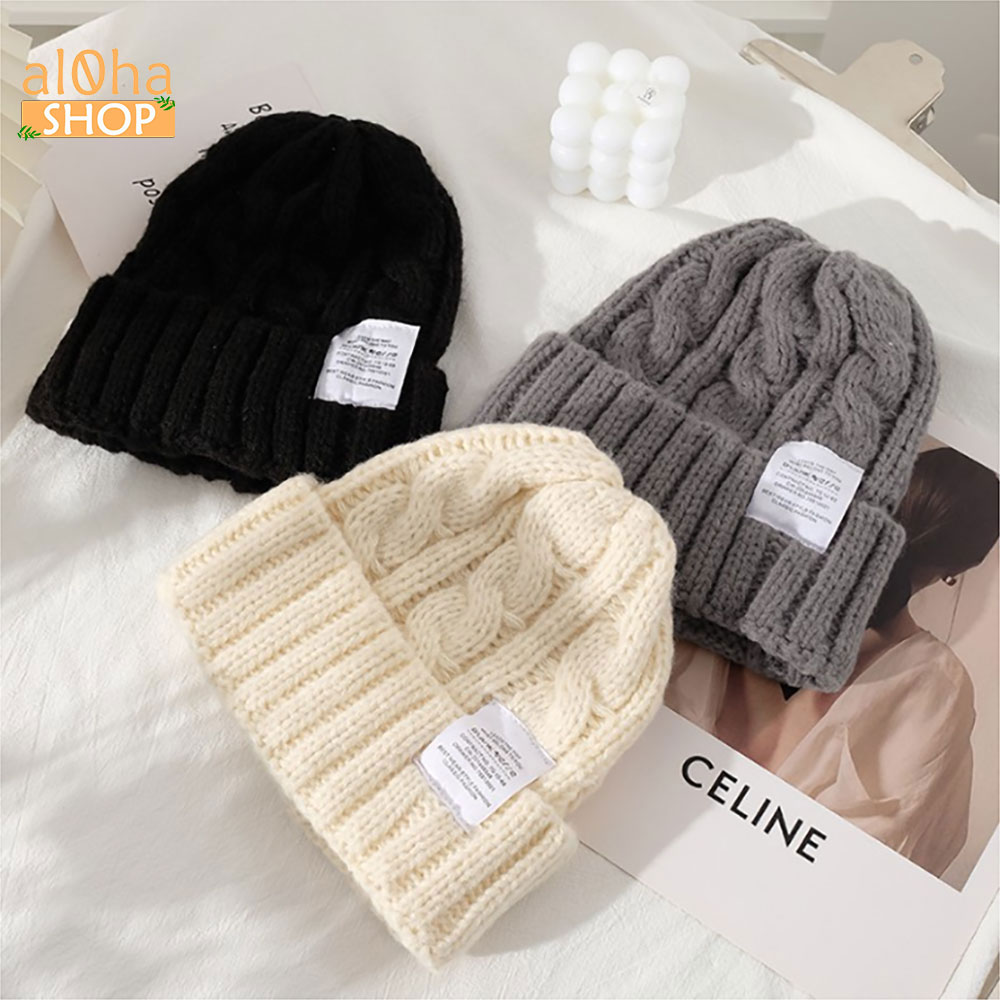 Nón đính tag - Mũ len thừng trơn Ulzzang Unisex nam nữ - al0ha Shop