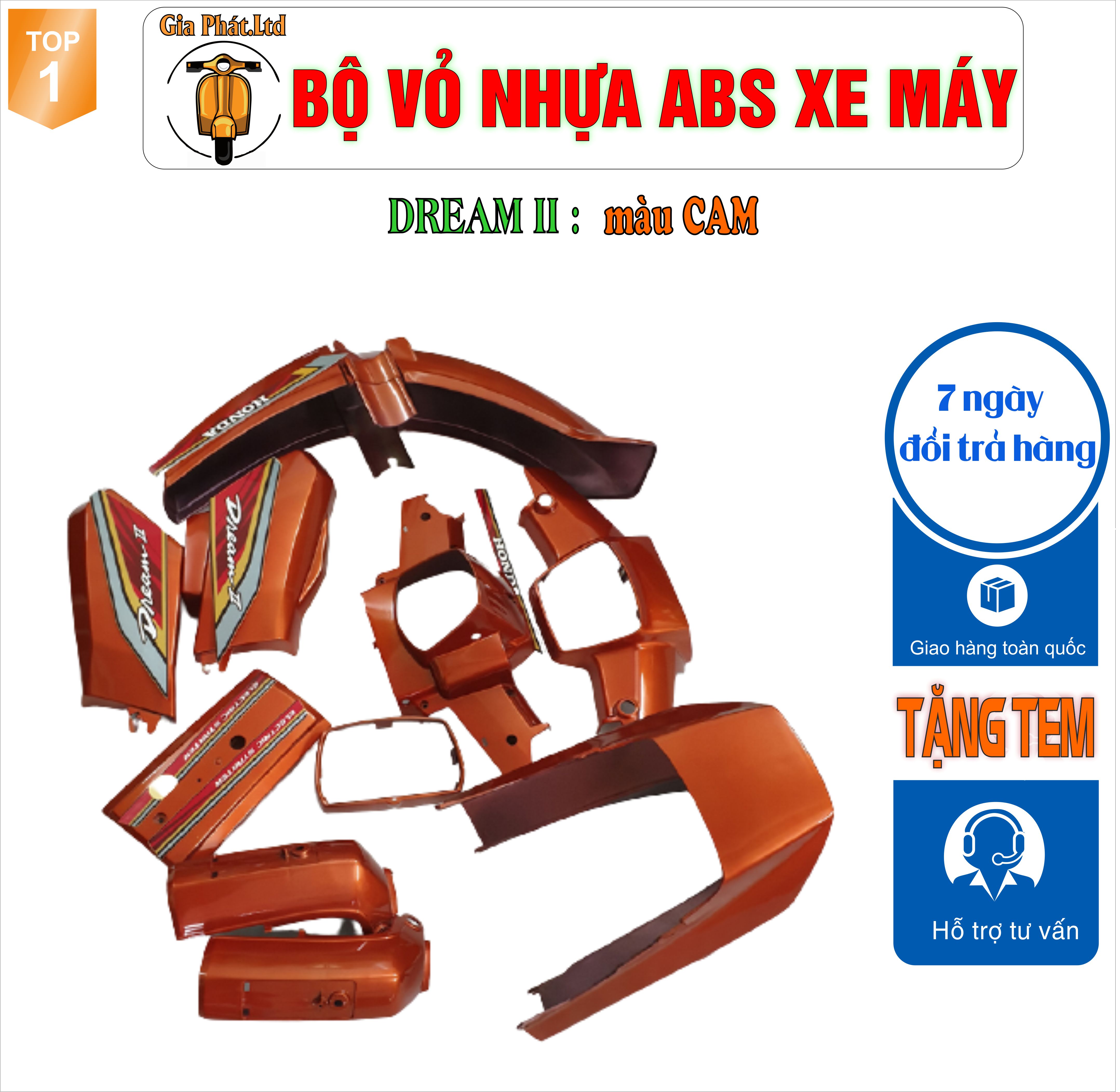 [Tặng tem] Bộ nhựa dàn áo xe Dream II - Dream Việt - Thái - Tàu - màu CAM