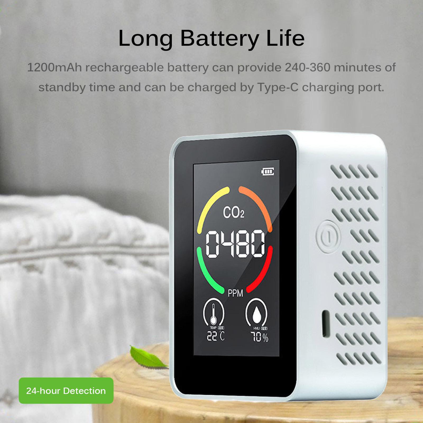 Air Quality Monitor Indoor CO2 Meter Carbon Dioxide Detector Temperature Humidity Meter with LED Digital Display and LCD Screen Rechargeable Battery
