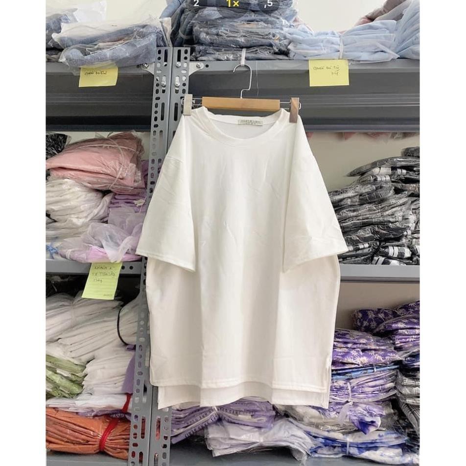Áo Phông Trơn Dáng Rộng Xẻ Vạt Unisex