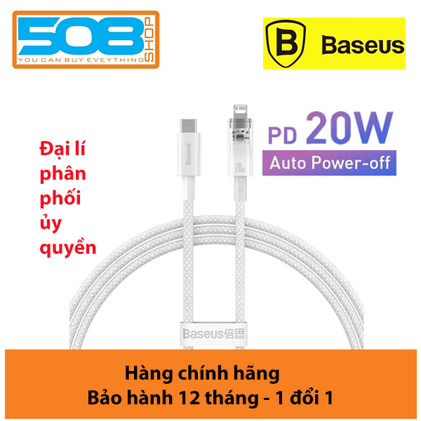 Cáp sạc nhanh Tự Ngắt PD 20W Gen2 Ba-se-us Explorer Series Fast Charging Cable Smart Power-Off Type-C to Lai-nin 20W - Hàng chính hãng