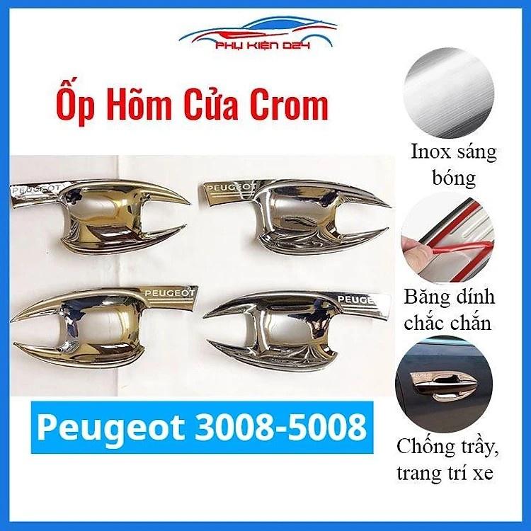 Ốp Tay Cửa Và Hõm Cửa Xe Peugeot 3008 từ 2019 đến 2023 Mạ Crom Cao Cấp, Chống xước tay cửa làm đẹp cho xe