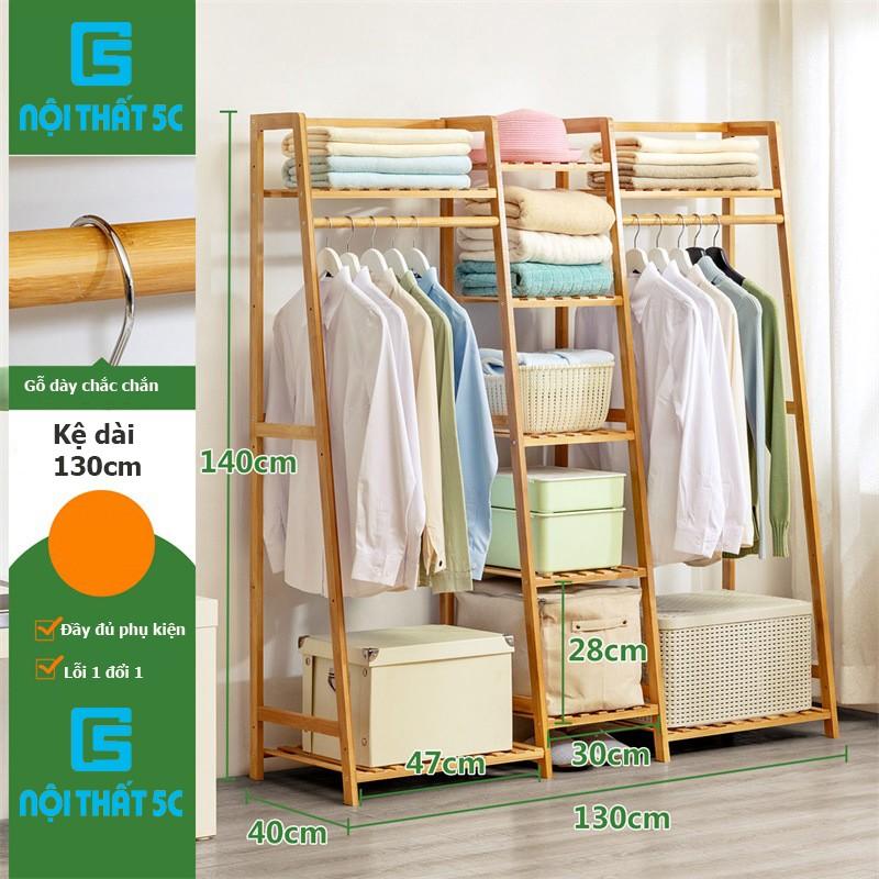 Tủ giá treo quần áo túi xách áo khoác kệ để đồ 3 kích cỡ đa năng cho trẻ em bé và người lớn bằng gỗ tre lắp ráp dễ dàng