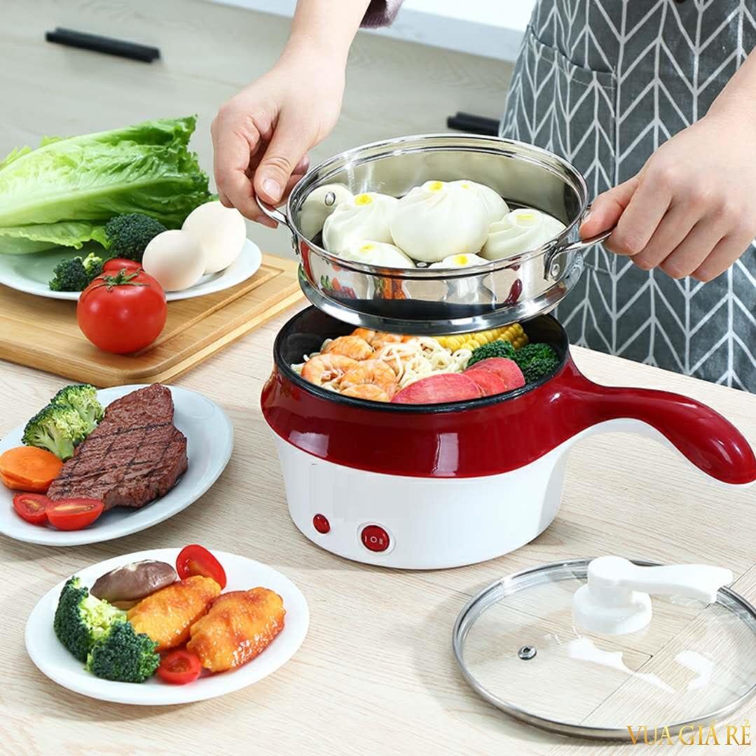 Nồi Lẩu Mini Modosa Chống Dính Kèm Giá Hấp Size 18Cm  - Màu Đỏ - Hàng Chính Hãng