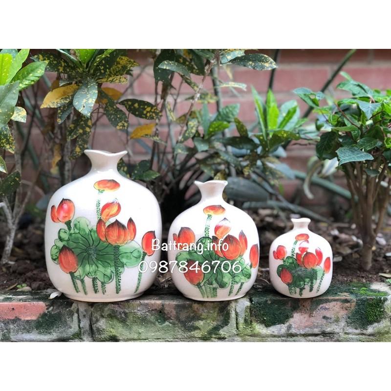 Set 3 lọ miệng lượn rạn vẽ tay Bát tràng