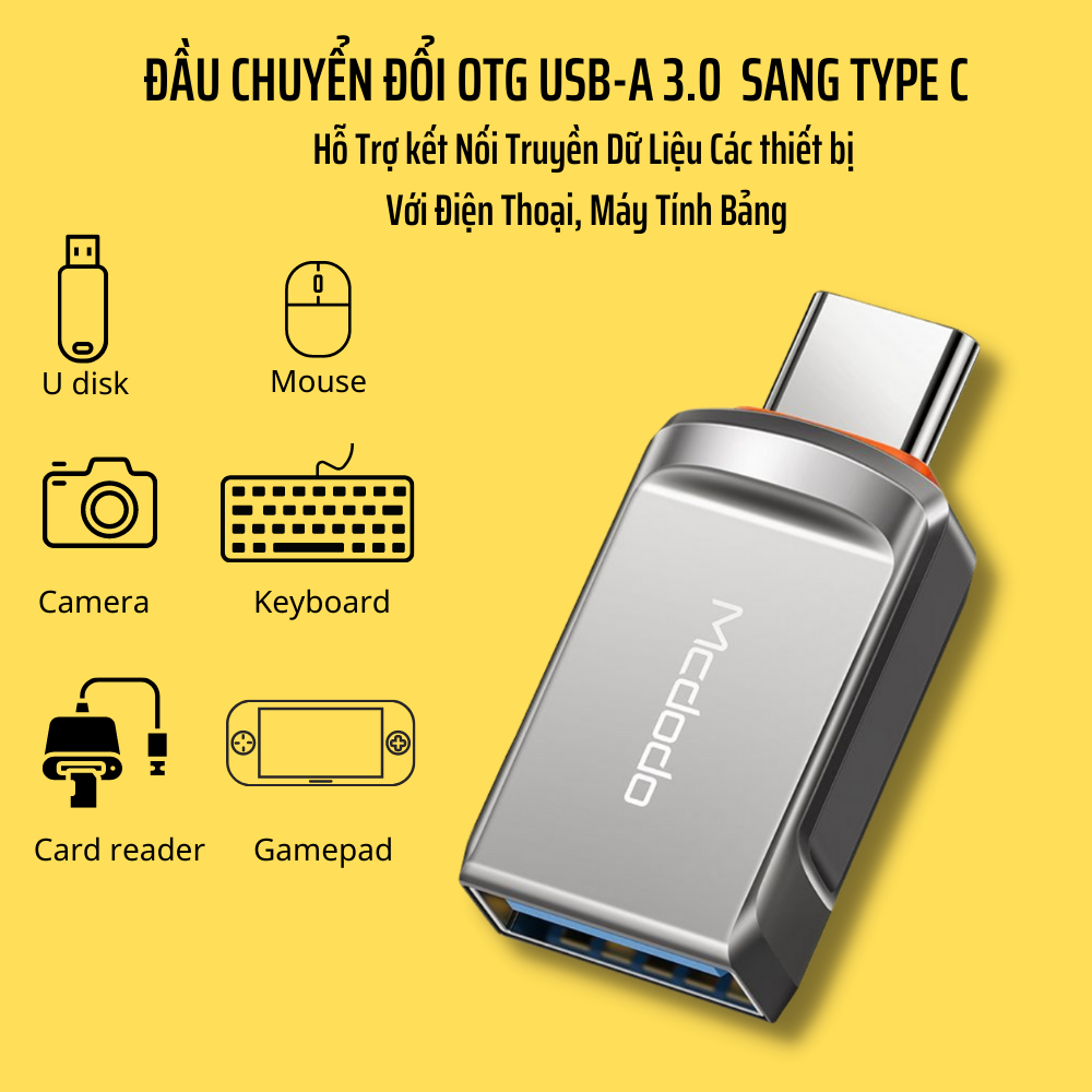 Đầu Chuyển Đổi OTG USB-A 3.0 Sang Type C Mcdodo OT-8730 - Hàng Chính Hãng