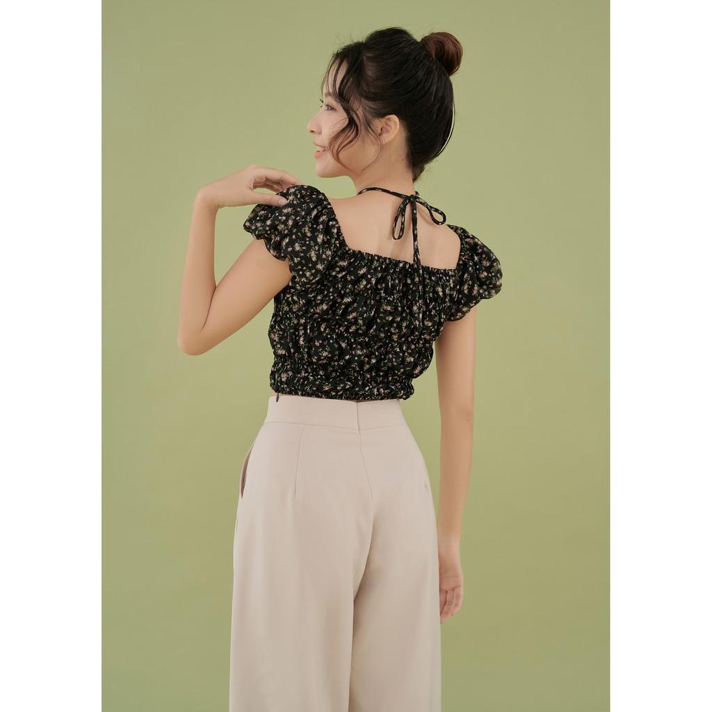 Áo crop top tay bồng phối dây nữ tính dáng ôm Tia Top By Gum