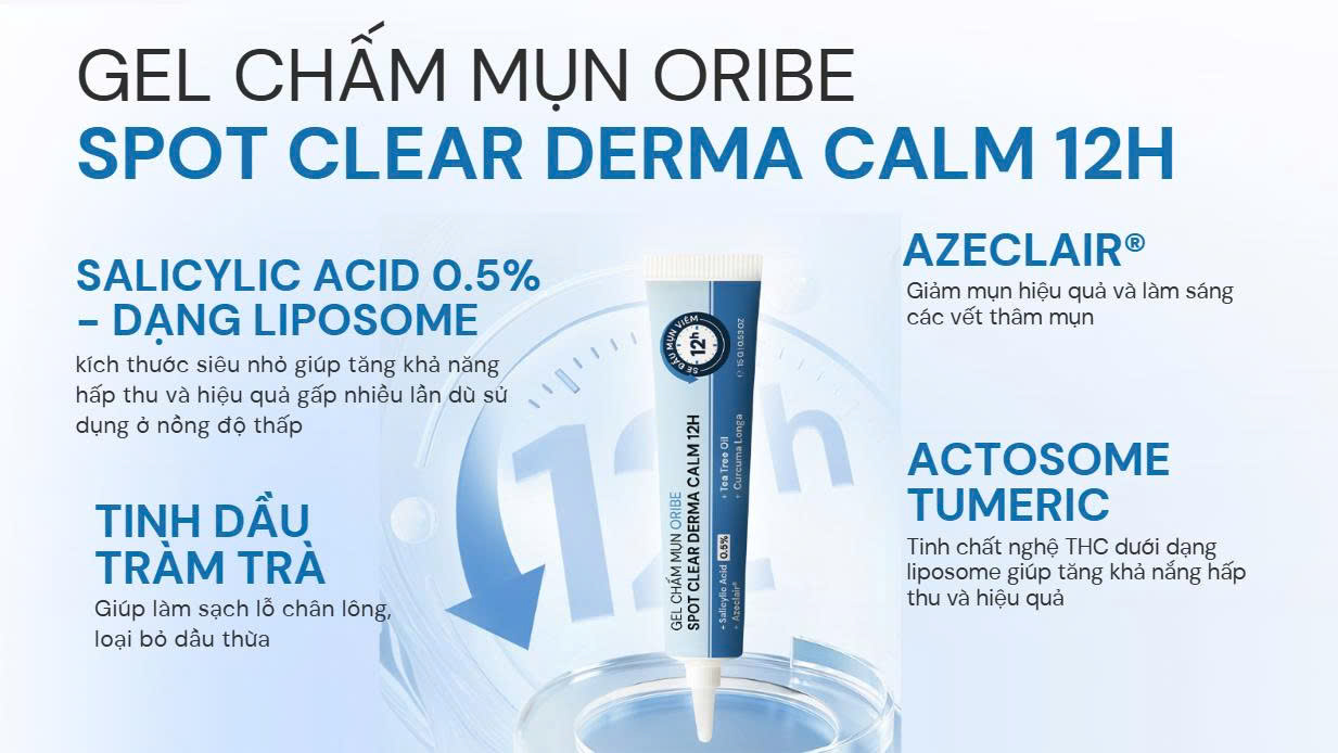 Gel chấm mụn giảm mụn giảm thâm mụn làm khô cồi mụn nhanh 12H Oribe Spot Clear Derma Calm 12H