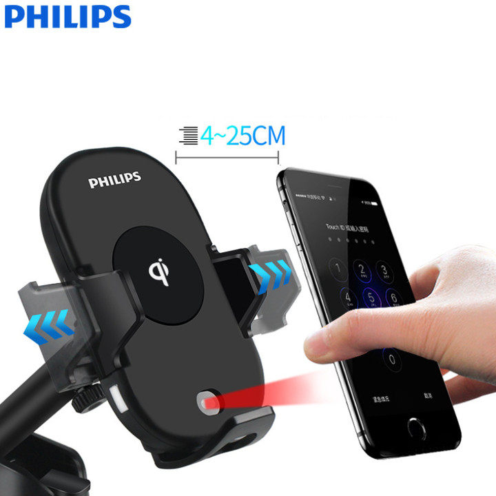 Giá đỡ điện thoại tích hợp sạc không dây dùng cho xe hơi, ô tô cao cấp Philips nhập khẩu DLK9411N