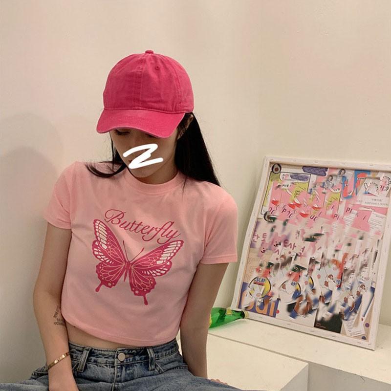 Áo thun ngắn tay cổ tròn in hình bướm xinh xắn cho nữ