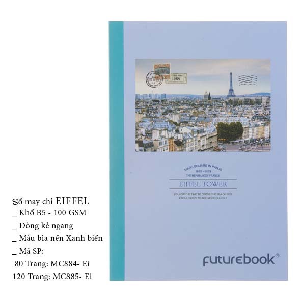 FUTUREBOOK-Sổ May Chỉ Dán Gáy Eiffel  - Apollo B5_Dòng Kẻ Ngang –Định Lượng 100Gsm. 80TR_120TR( Giao mẫu ngẫu nhiên )