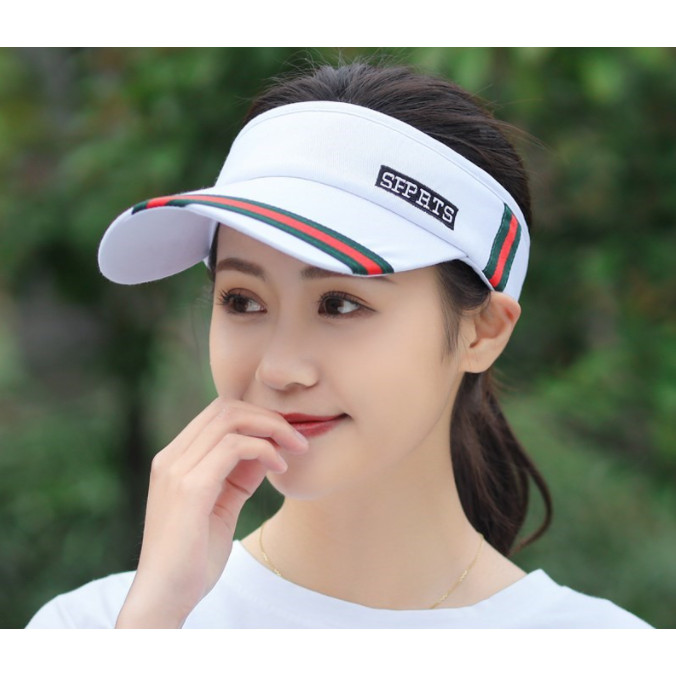 Nón kết nửa đầu thể thao phong cách Hàn, mũ lưỡi trai tennis chống uv màu trắng