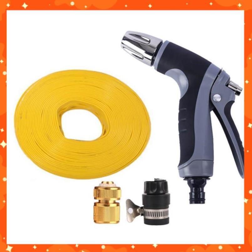 Bộ dây và vòi xịt tăng áp rửa xe tưới cây 20M (cút đồng nối nhựa đen) 206817
