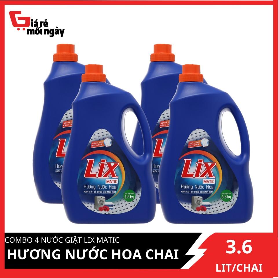 Combo 4 Nước giặt Lix Matic hương nước hoa chai 3.6 lít