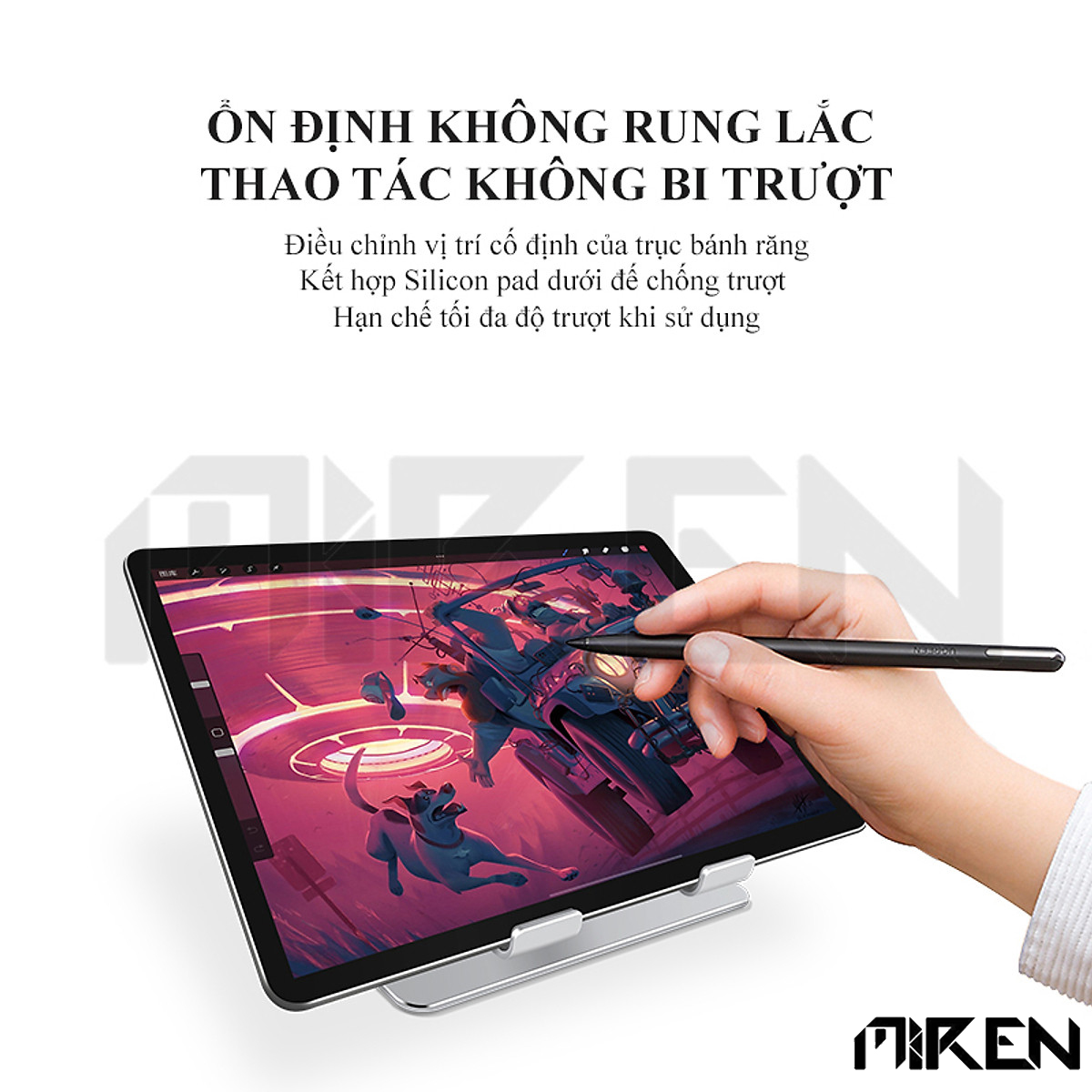 Giá Đỡ dành cho Ipad - Máy Tính Bảng - Điện Thoại Hợp Kim Nhôm Nguyên Khối - 2 Trục Điều Chỉnh Góc Độ Tùy Thích - Khe Rãnh Mặt Tựa Giúp Gia Tăng Tản Nhiệt - Miren Hàng Chính Hãng