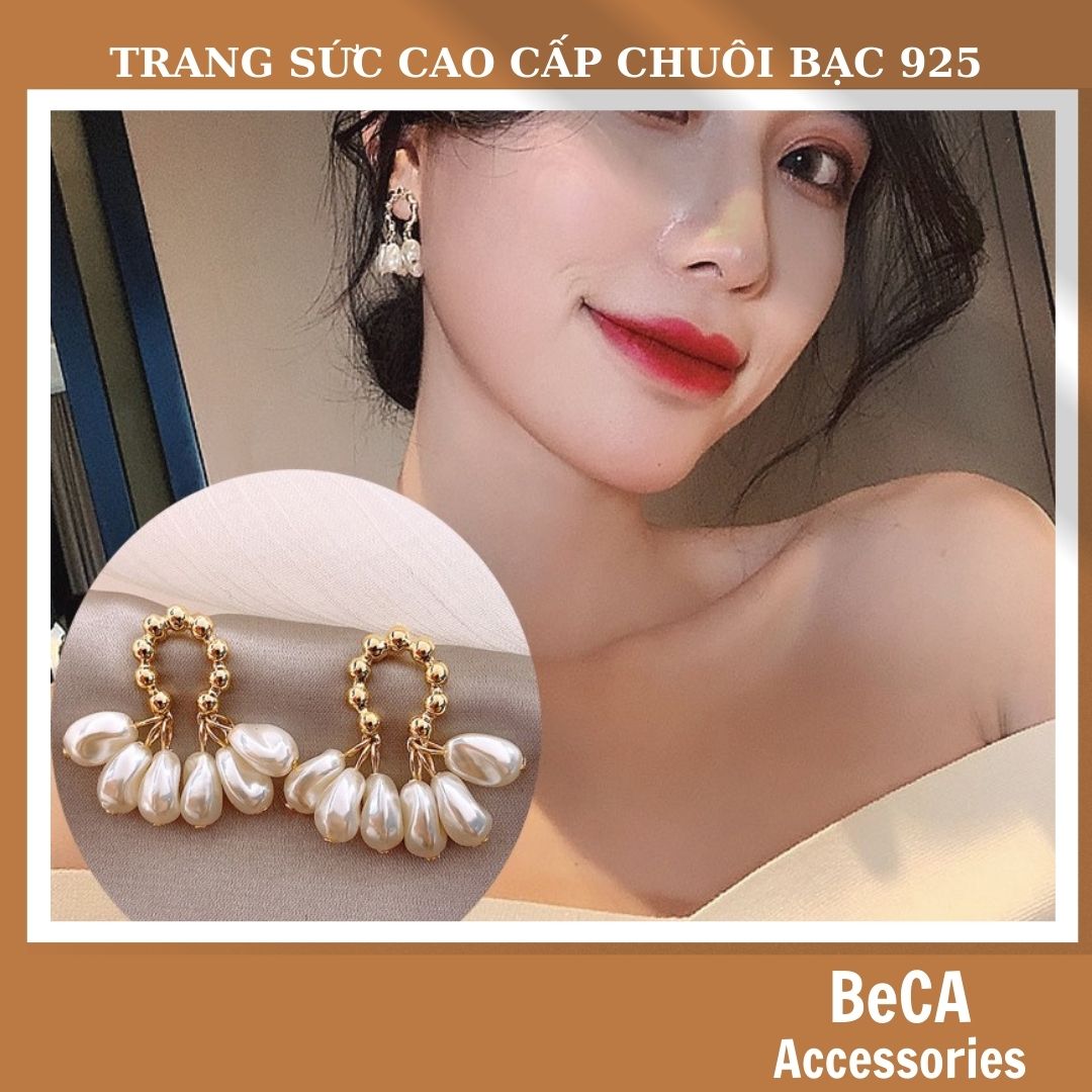 Khuyên Tai Nữ Khuyên Ngọc Chùm Vintage Chuôi Bạc 925
