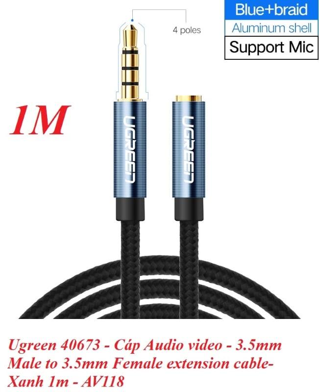 Ugreen UG40673AV118TK 1M màu Xanh Cáp âm thanh 3.5mm nối dài đầu nhôm - HÀNG CHÍNH HÃNG