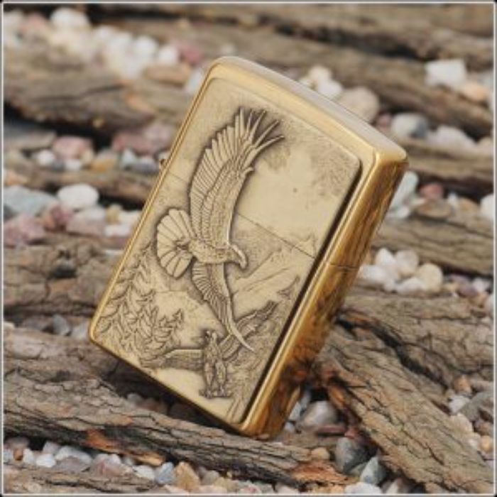 Bật Lửa Zippo Lighter Where Eagles Dare Emblem Brushed Brass Chính Hãng Usa