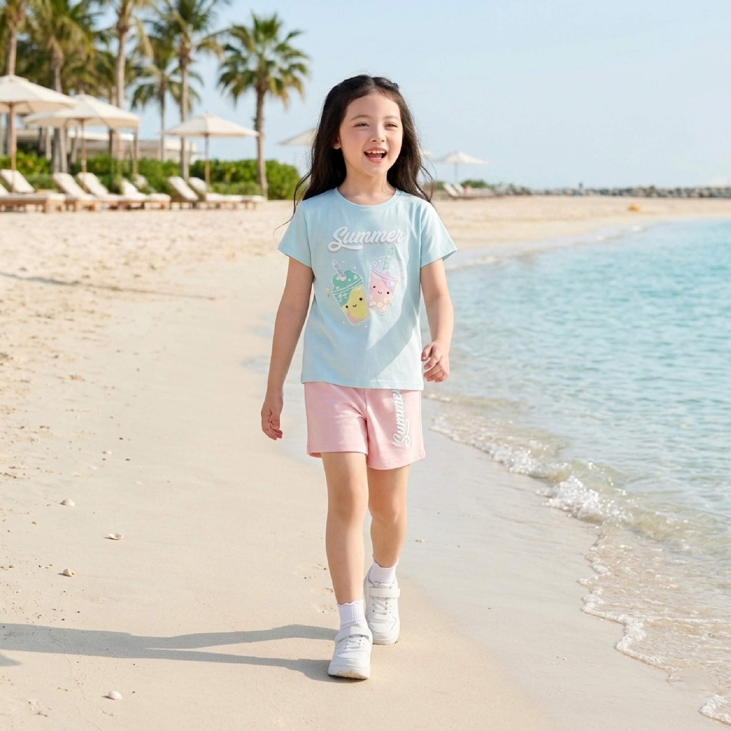 Bộ đồ cộc tay bé gái Bigfox Miss Meow size đại mặc nhà mùa hè vải cotton cho trẻ em 3-11 tuổi 35kg