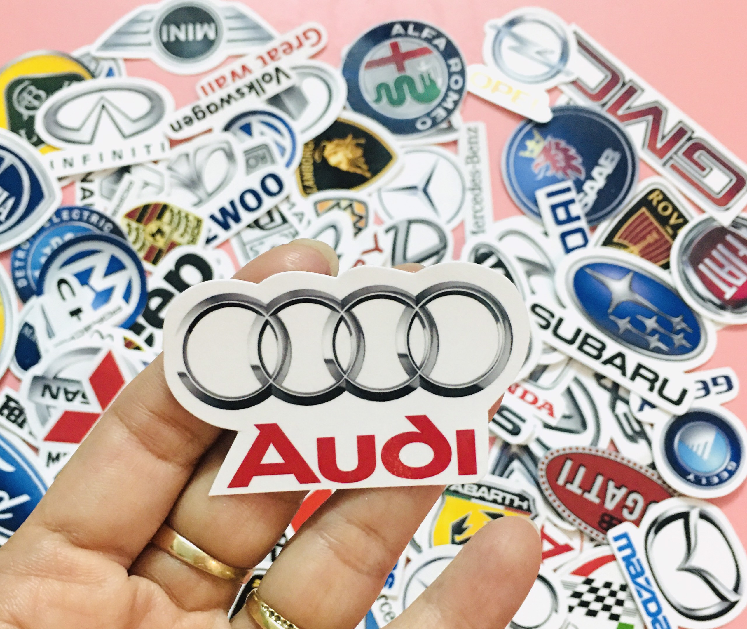 Set 60 Sticker logo oto , xe hơi ảnh ép lụa