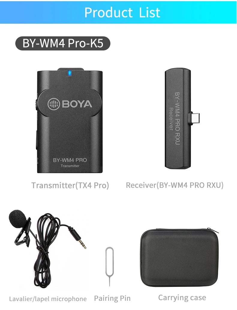 Micro thu âm không dây Boya BY-WM4 Pro K5, Cổng Type C, Hàng chính hãng