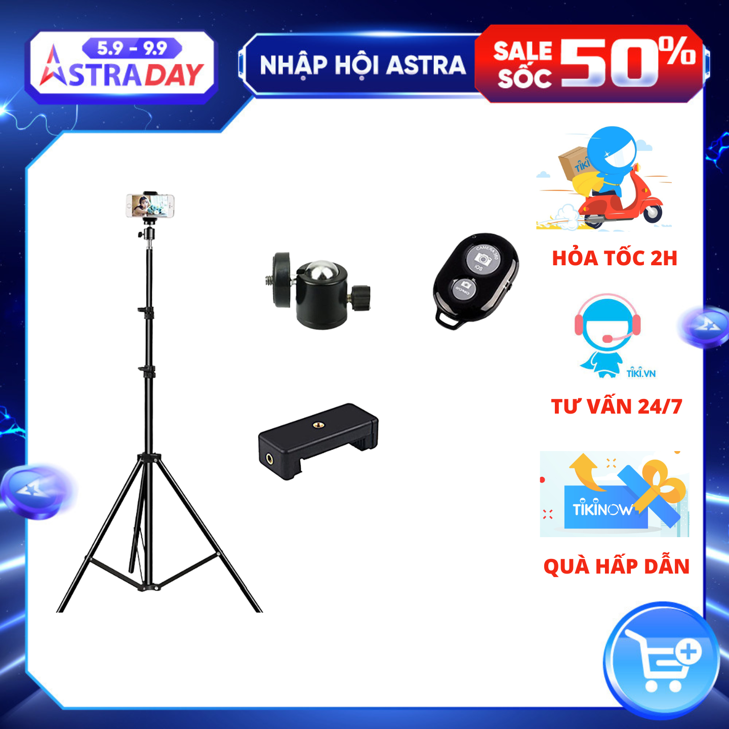 [TRIPOD] Cây Livestream Selfiecom - Hỗ trợ chụp ảnh, quay video, chơi tiktok, gắn đèn livestream - Tặng kèm remote bluetooth chụp ảnh- Hàng chính hãng