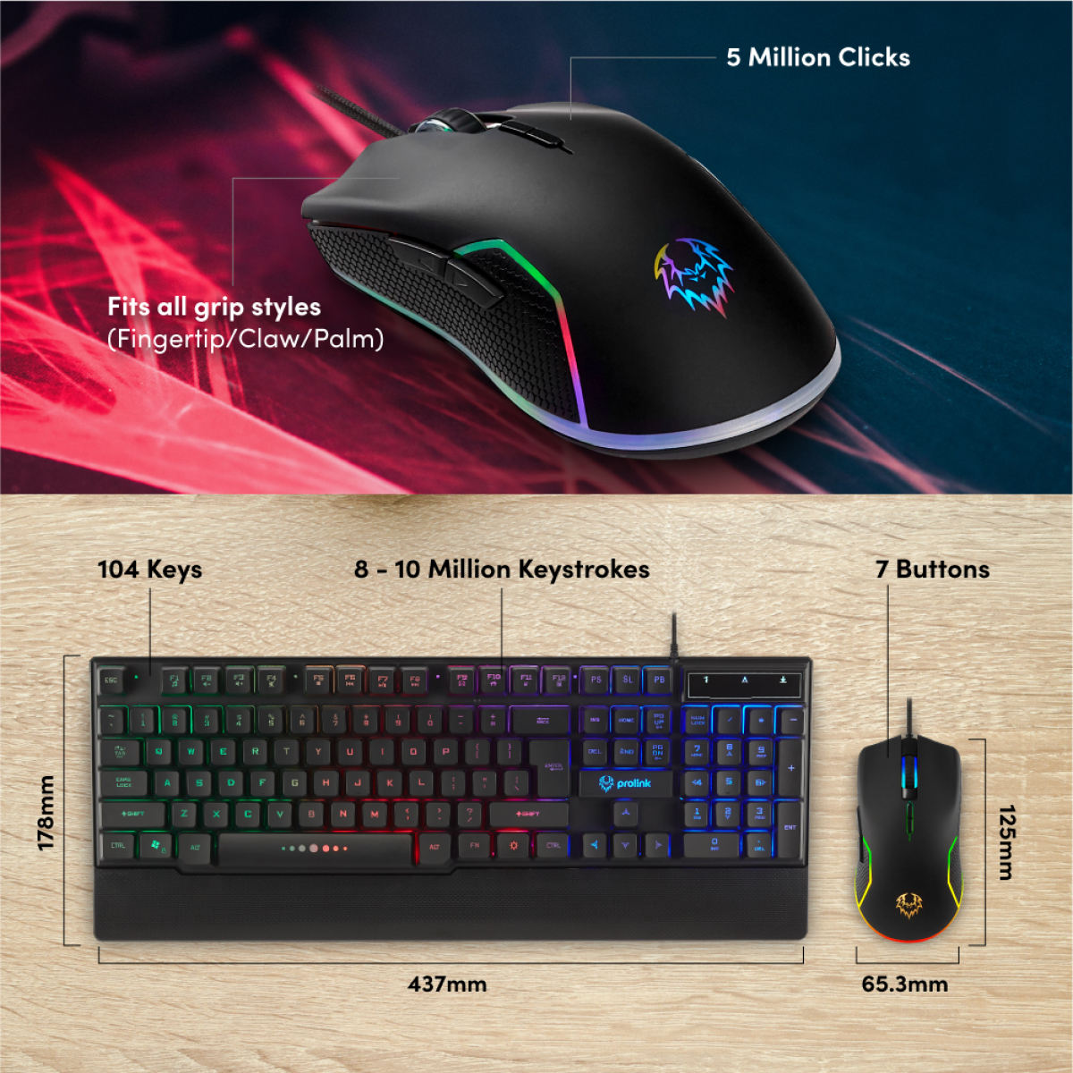 Bộ Bàn Phím Gaming Kèm Chuột Giá Rẻ PROLiNK GMK-6001M Có Dây, LED Nhiều Màu Dùng Cho PC, Laptop - Hàng Chính Hãng