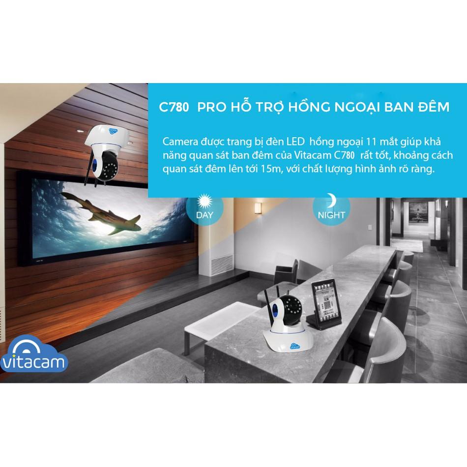 Camera IP Wifi Vitacam C780 3 Râu 2.0M HD 1080P 11 đèn hồng ngoại đàm thoại 2 chiều (Trắng) HÀNG CHÍNH HÃNG