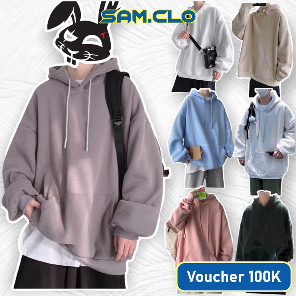 Áo khoác nỉ chui SAM CLO nam nữ có mũ tay dài thu đông freesize dáng unisex HOODIE TRƠN