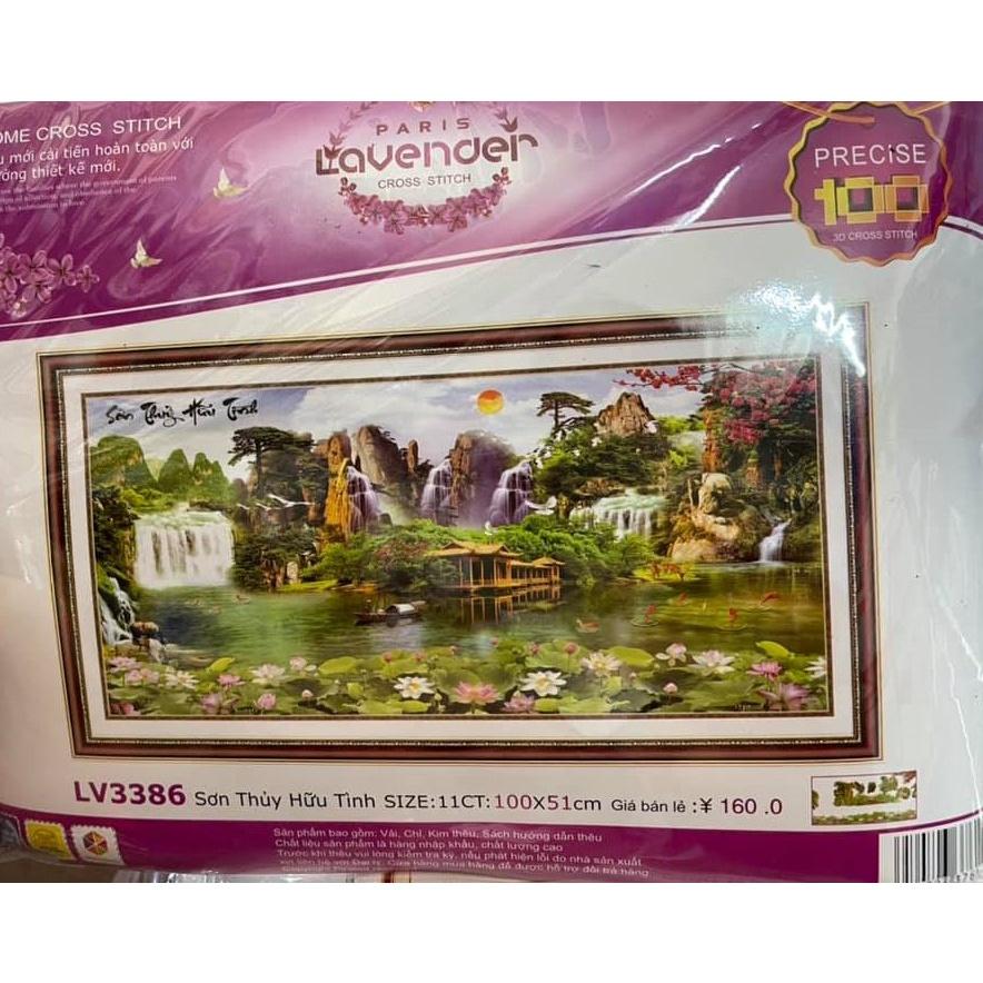 Tranh thêu chữ thập phong cảnh Sơn Thủy Hữu Tình khổ nhỏ 100×51 cm