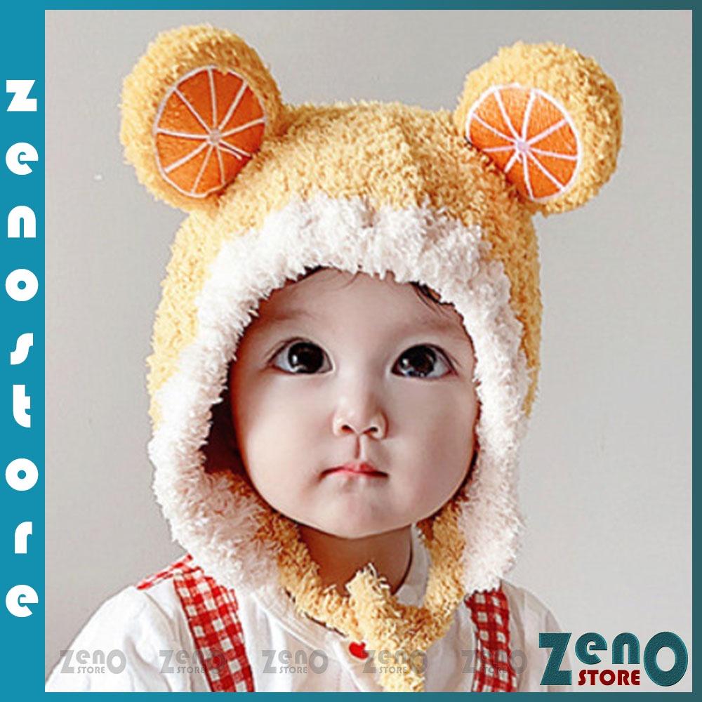 Mũ len trẻ em, nón len lông cừu hình trái cam, dâu tây dễ thương che tai giữ ấm cho bé M03