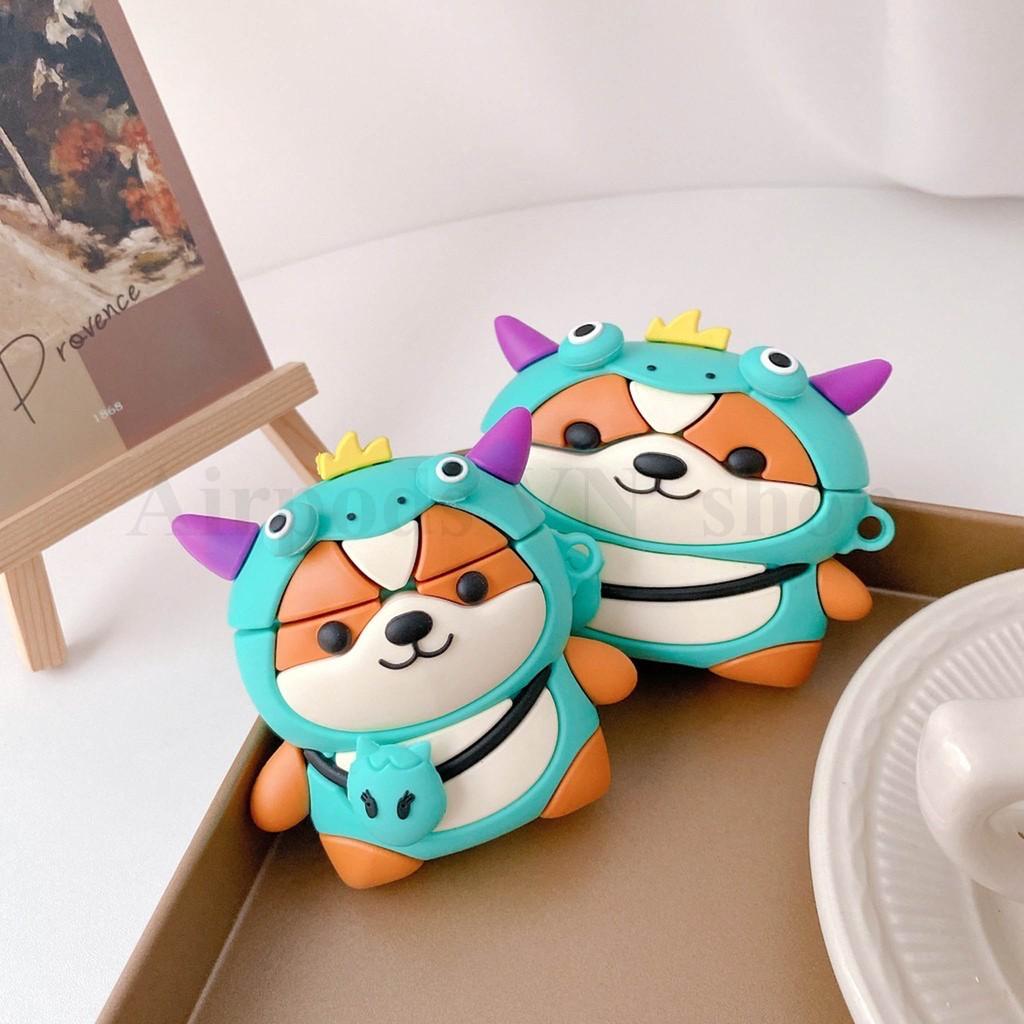 Bao Case Ốp dành cho Airpods 1/2, Airpods Pro shiba mang áo khủng long siêu xinh silicon cao cấp