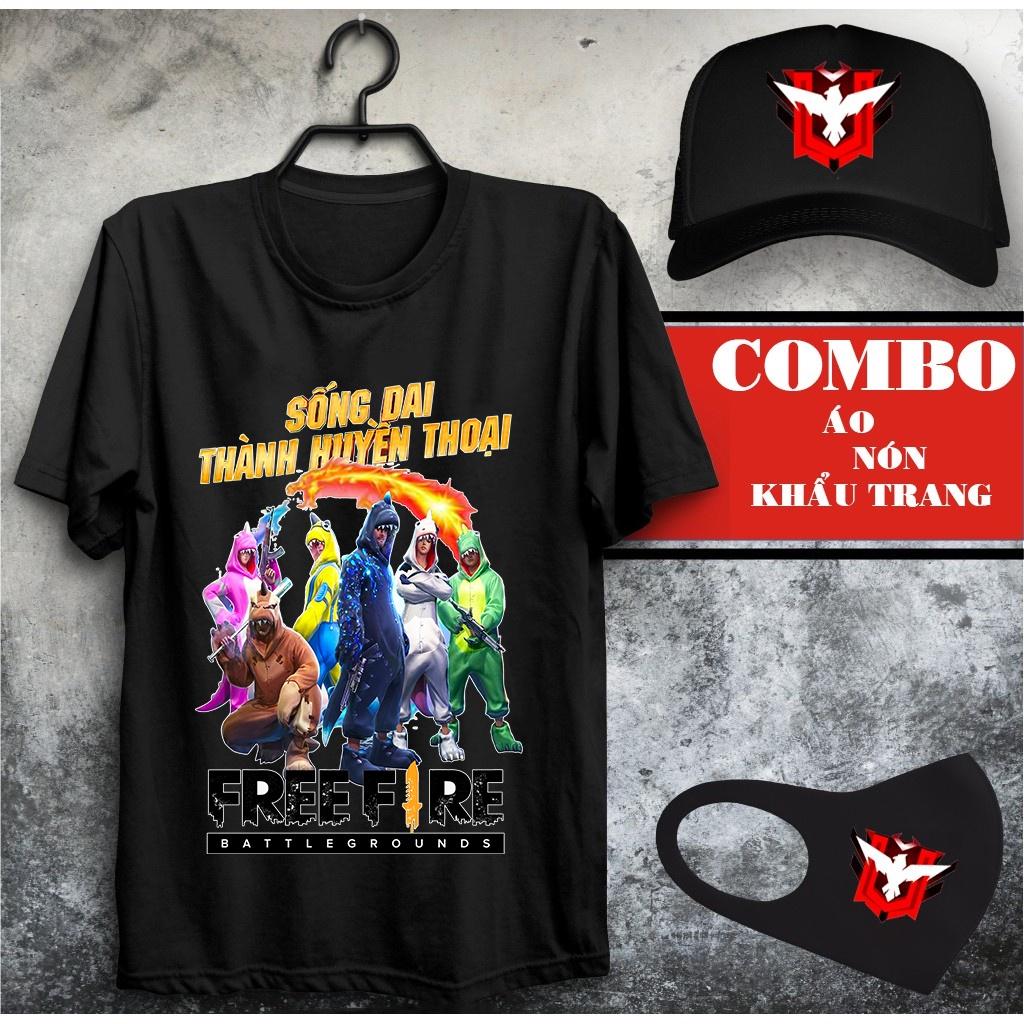 BST Combo Áo Thun Free Fire Màu Đen Rank Huyền Thoại -+ Đại kiến tướng kèm nón khẩu trang FF Cực Đẹp